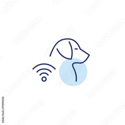Dog and wi-fi. Pet monitoring, smart tracking devices. Internet of things care. Pixel perfect, editable stroke vector icon