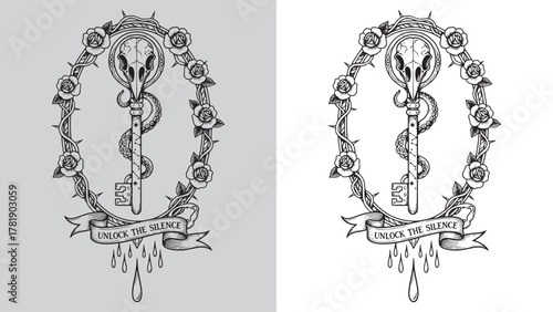 Raven Skull Key with Octopus Tentacle - Unlock The Silence Art