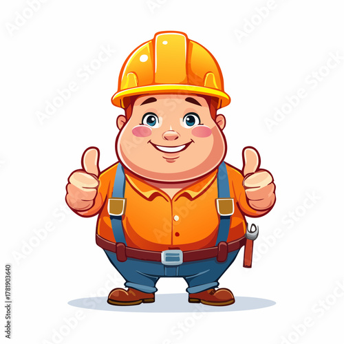 Cartoon Builder Mascot with Thumbs Up A cheerful construction worker character giving positive reinforcement