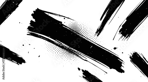 Black brush strokes with halftone pattern on