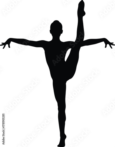 Gymnast performing artistic acrobatics vector illustration icon, silhouette