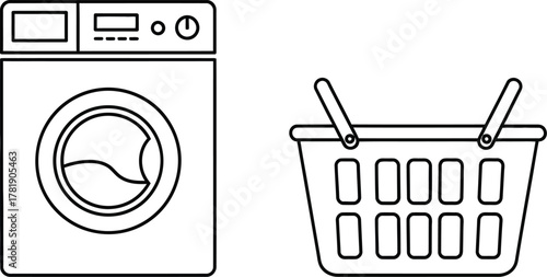 Laundry washing machine symbol. Launderette line art vector Icon illustration 