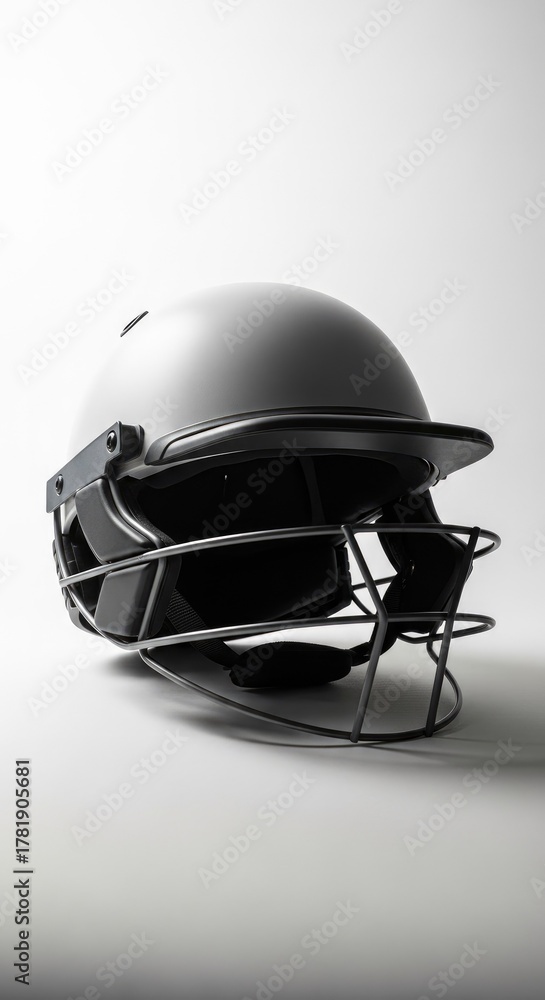 Fototapeta premium Modern White Cricket Helmet Protective Headgear For Cricket Players Isolated White Background Studio Shot Equipment Sport Safety