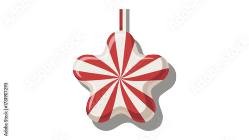 Festive Star Ornament: A whimsical star-shaped ornament, featuring alternating red and white stripes, hangs gracefully, ready to bring joy.