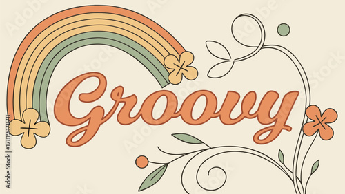 Groovy Aesthetic: A nostalgic and vibrant design, featuring a retro rainbow and floral elements, embodying the essence of positivity and the groovy era.