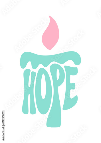 Candle with the word "Hope" in pastel colors and playful design  