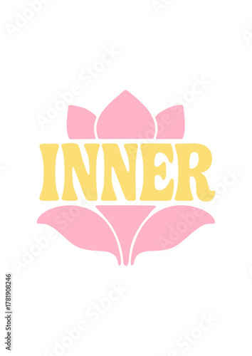Inner peace logo with lotus flower in pink and yellow colors  