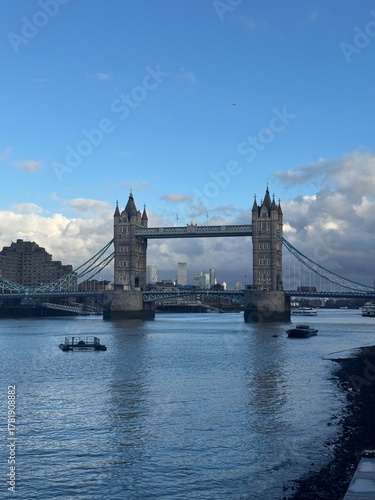 view of the tower bridge in london at a sunny autumn afternoon