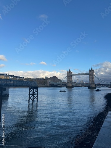 view of the tower bridge in london at a sunny autumn afternoon