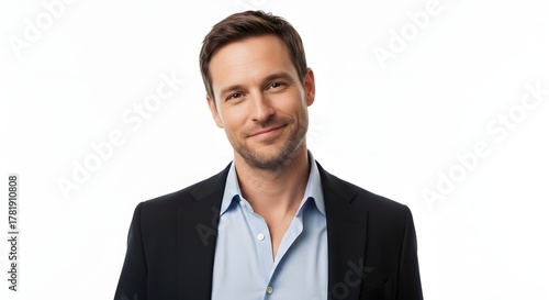 A man in a suit, smiling, against a white background.