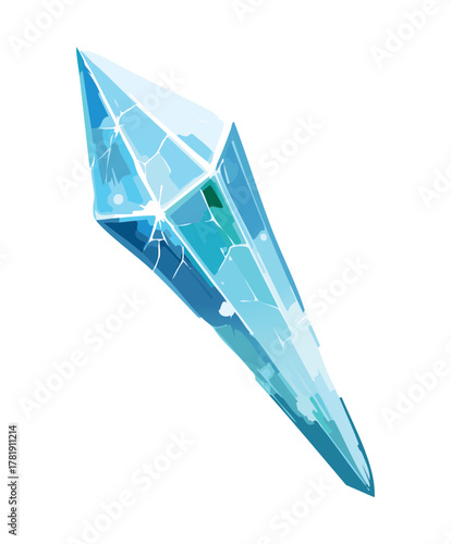 Illustration of a long pointed crystal shard with a bright blue glow, valuable fantasy loot or magical weapon asset design