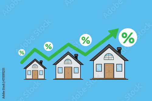 Real Estate Property Growth concept. Housing price of sale rising up with arrow up vector illustration