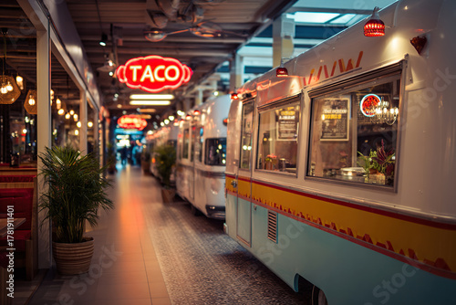 Wallpaper Mural A street with food trucks selling Mexican tacos. Torontodigital.ca
