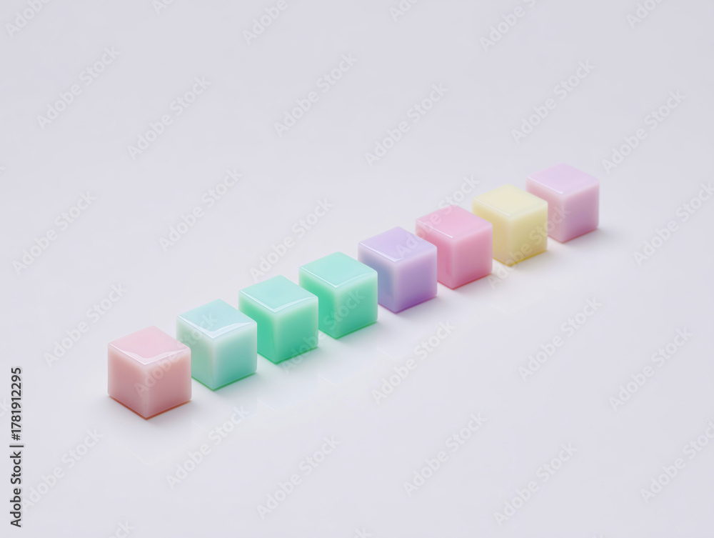 Fototapeta premium Minimalist Arrangement of Colored Jelly Cubes in Straight Line