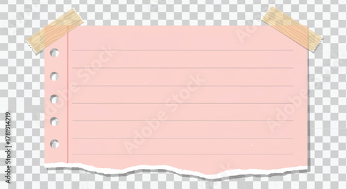 Pink Lined Memo Note Paper with Ripped Edge and Washi Tape