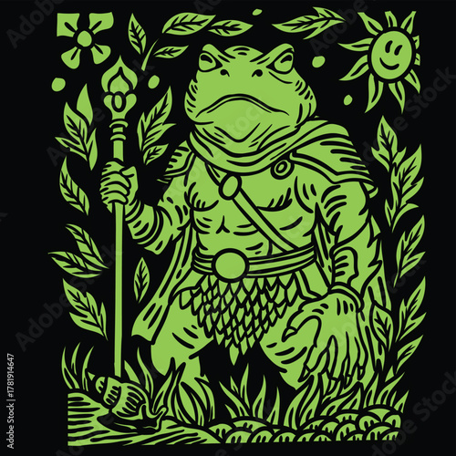 vector illustration of the frog king in green