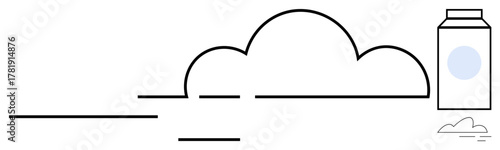 Abstract cloud with flowing lines and a milk carton creates a clean minimalist composition. Ideal for themes thumbs up creativity, simplicity, sustainability, dairy, imagination, modernity