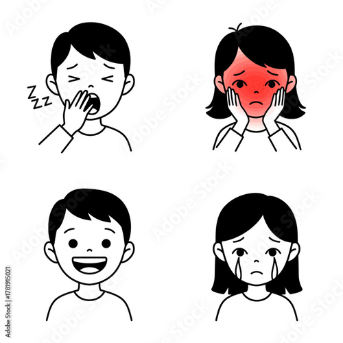 Cartoon Illustrations of Various Human Emotions and Facial Expressions.