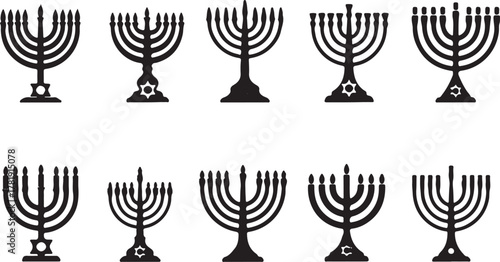 Hanukkah Menorah Collection Vector Illustration Jewish Holiday Celebration Icons Symbols