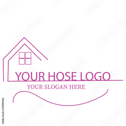 Real Estate Logo Vector – Minimalist Pink House Design with Windows and Curved Line for Property Branding, Residential Business Identity, and Home Services Marketing