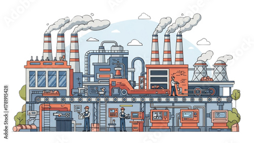 Industrial Factory Illustration Manufacturing, Production, and Industry Concept