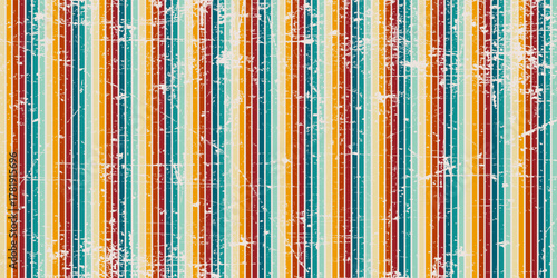 Retro vertical stripes vector background in multiple colors with vintage grunge texture, perfect for 70s style posters, wallpapers, and creative graphic design.Eps10
