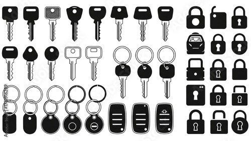 Collection of Various Keys and Locks for Security and Access Control Purposes