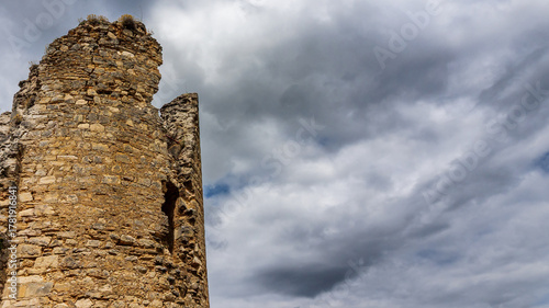 Ruined tower of Chateau de Roussillon in Lot, Occitanie, France