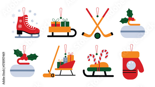 Festive Ornaments: A collection of charming, minimalist ornaments capturing the spirit of winter festivities, each depicting iconic symbols of celebration and joy.