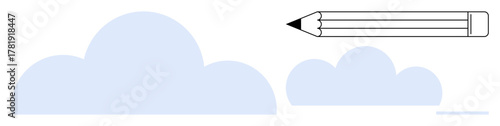 Pencil and clouds symbolize creativity, imagination, and limitless thinking. Ideal for design, education, innovation, brainstorming, planning inspiration and artistic projects. Simple flat metaphor