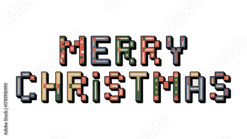 Festive Greetings: Merry Christmas: A colorful text art of Merry Christmas in a pixelated style conveys holiday spirit and cheer.