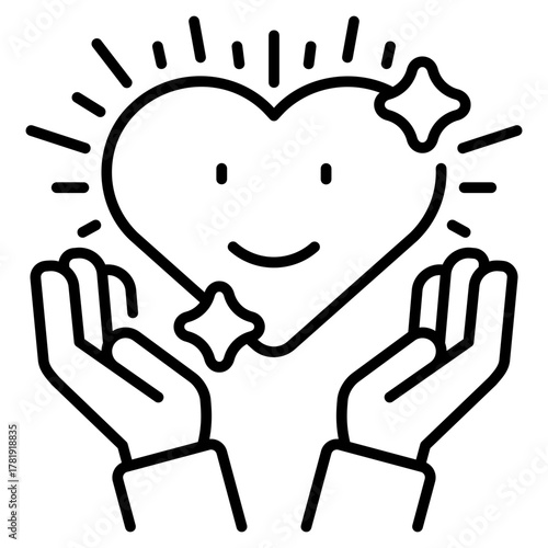 Gratitude, love on hand line icon