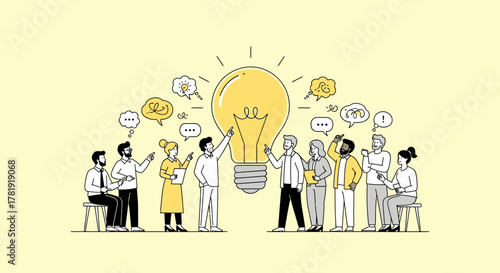 Creative Brainstorming and Innovation Line Art Vector