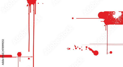 Red splatter  lines create angular framelike shapes on a white background