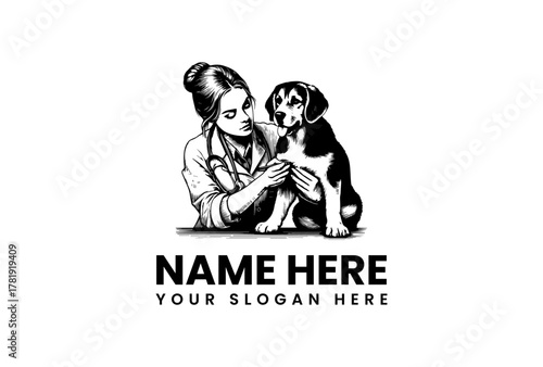 Veterinarian Caring for a Dog Logo Design for Veterinary Clinic or Pet Care Service