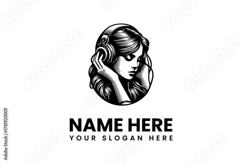 Stylish Woman with Headphones Logo - Music Lover and DJ Design