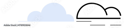 Cloud in soft blue with abstract black horizon lines creating a modern, clean design. Ideal for weather, nature, minimalism, serenity, abstract art, technology and conceptual design themes. Simple