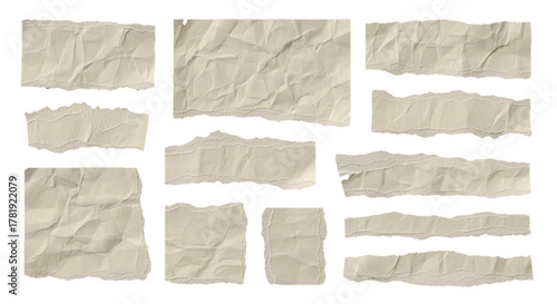 Collection of crumpled and torn paper scraps, offering a textured and aged aesthetic