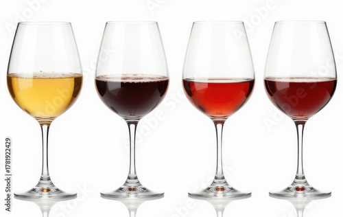 four Different kinds of wine in wine glasses