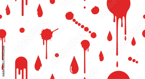 Red splatters and drips against a white backdrop creating a pattern
