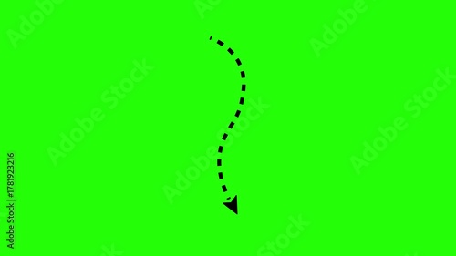 dotted line arrow animation on green screen, 4k video
