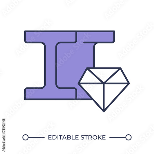 Metal hardness line color icon. Beam profile with diamond. Resistance to permanent indentation, scratching and wear. Isolated vector illustration. Flat colorful symbol design. Editable stroke