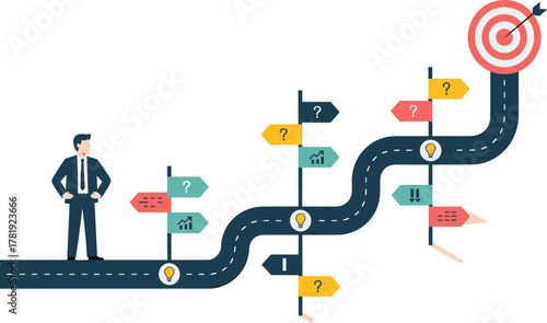 Business Roadmap to Success and Goal Achievement Infographic Vector