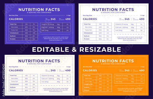Nutrition facts,Supplement facts and vitamin facts template,nutrition label, nutrition facts template, nutrition fact, supplement facts, vitamin fact vector illustration, package teplaate. data table 