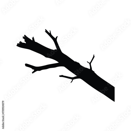 Silhouette of a Fallen Tree Branch with Broken Ends Against White Backdrop, dead thick branch silhouette vector illustration