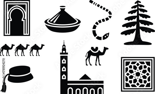 Moroccan and North African Culture Silhouette Icon Set
