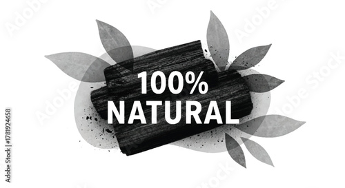100% Natural Activated Charcoal Graphic with Abstract Leaves