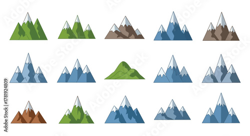 Mountain range icons flat illustration of mountain peaks with snow isolated on white background