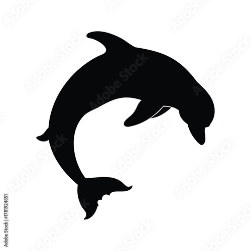 Silhouette of a Dolphin Leaping Out of the Water on a White Background, dolphin doing backflip silhouette vector illustration