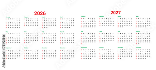 2026 & 2027 calendar template. printable calendar week start on sunday.